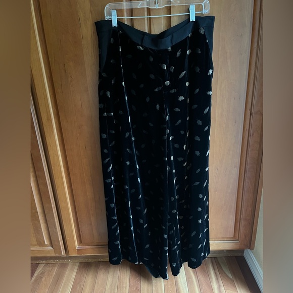 elevenses Pants - Elevenses velvet wide leg pant with Gold leaf pattern